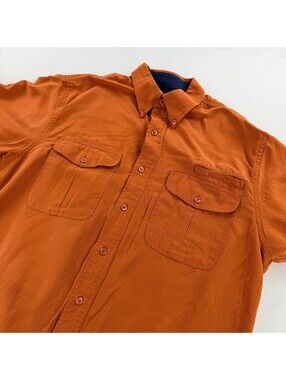 TravelSmith Shirt Mens M Burnt Orange Plaid Short Sleeve Travel Button Up
